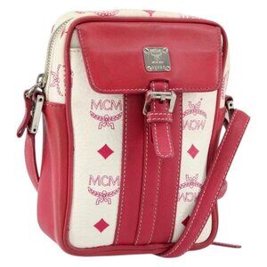 Authentic MCM Vicetos Logogram Shoulder Bag PVC Leather White Silver